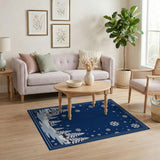 Navy Snowflakes Snowy Pines Area Rug