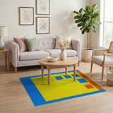 Vibrant Yellow Geometric Area Rug with Blue Borders