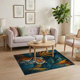 Teal Tiger Jungle Abstract Area Rug