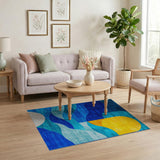 Blue Teal Waves Sun Geometric Modern Area Rug