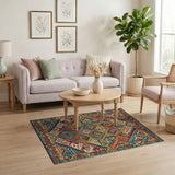 Multi-color and Patterns Teal Geometric Southwestern Area Rug