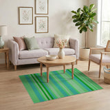 Vibrant Green Teal Striped Woven Area Rug