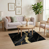 Abstract Area Gold Veined Black Marble Abstract Area Rug