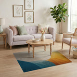 Abstract Curved Layers Area Rug in Orange Teal Beige