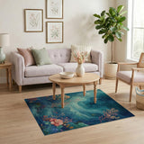 Mystical Teal Coral Reef Area Rug