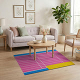 Vibrant Pink Blue Yellow Grid Area Rug