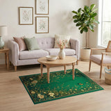 Emerald Green Floral Butterfly Vine Rug