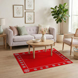 Red Festive Red Snowflake Border Area Rug
