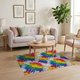 Vibrant Rainbow Paint Splatter Floral Rug