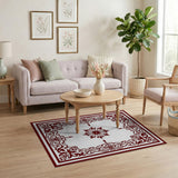 Red Ornate Red Floral Frame Area Rug