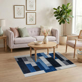 Modern Geometric Blue Grey Block Area Rug