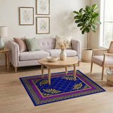 Royal Navy Persian Trellis Rug with Gold Laurel Borders