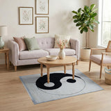 Black and White Yin Yang Black White Geometric Area Rug