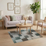Neutral Teal Geometric Patchwork Area Rug
