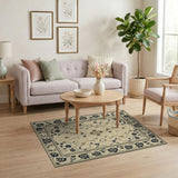 Ivory Persian Floral Area Rug with Navy Vines