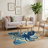 Blue and Teal Blue Octopus Coastal Area Rug