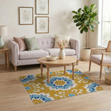 Blue Gold Floral Medallion Area Rug