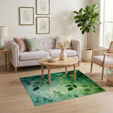 ODIKA Washable Green Botanical Leaves Area Rug - Modern Low Pile Non-Slip Carpet