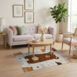 Brown and Tan Adorable Brown Bear Kids Area Rug