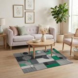 Geometric Grey and Green Abstract Area Rug