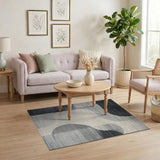 Abstract Curved Black White Area Rug