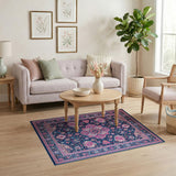 Navy Pink Persian Medallion Area Rug