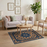 Orange Navy Medallion Persian Area Rug