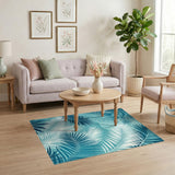 Teal Palm Fronds Coastal Area Rug