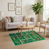 Whimsical Cartoon Town Neighborhood Area Rug