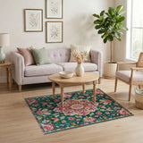 Vibrant Teal Persian Floral Medallion Rug