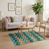 Teal Zigzag Wave Geometric Area Rug