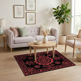 Red Persian Medallion Area Rug on Black