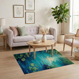 Serene Teal River Lily Pad Area Rug