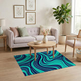 Teal Navy Wave Geometric Area Rug