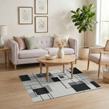 Abstract Grid Black White Geometric Rug