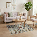 Ivory Blue-Red Floral Persian Area Rug