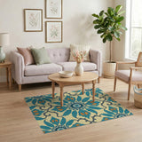 Teal Feather Floral Vintage Area Rug