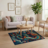 Majestic Teal Dragon Multi-Color Area Rug