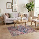 Pink Blue Floral Mandala Area Rug