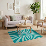 Teal Sunburst Radial Area Rug