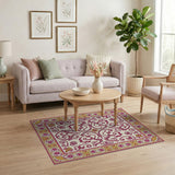Opulent Pink Gold Floral Border Rug