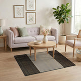 Textured Brown Tweed Beige Stripe Area Rug