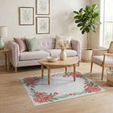 Elegant Pink Rose Vine Border Area Rug