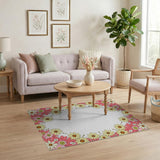 Pink Daisy Floral Border Area Rug