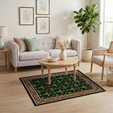 Ornate Green Floral Persian Area Rug on Black