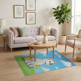 Adorable White Fluffy Dog with Playful Chicks Cartoon Rug