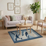 Leaping Whales Ocean Waves Blue Teal Area Rug