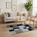 Modern Geometric Grey Blue Area Rug