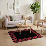 Ornate Red Border Black Area Rug