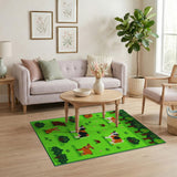 Cute Green Pasture Cows Pigs Rabbit Deer Rug